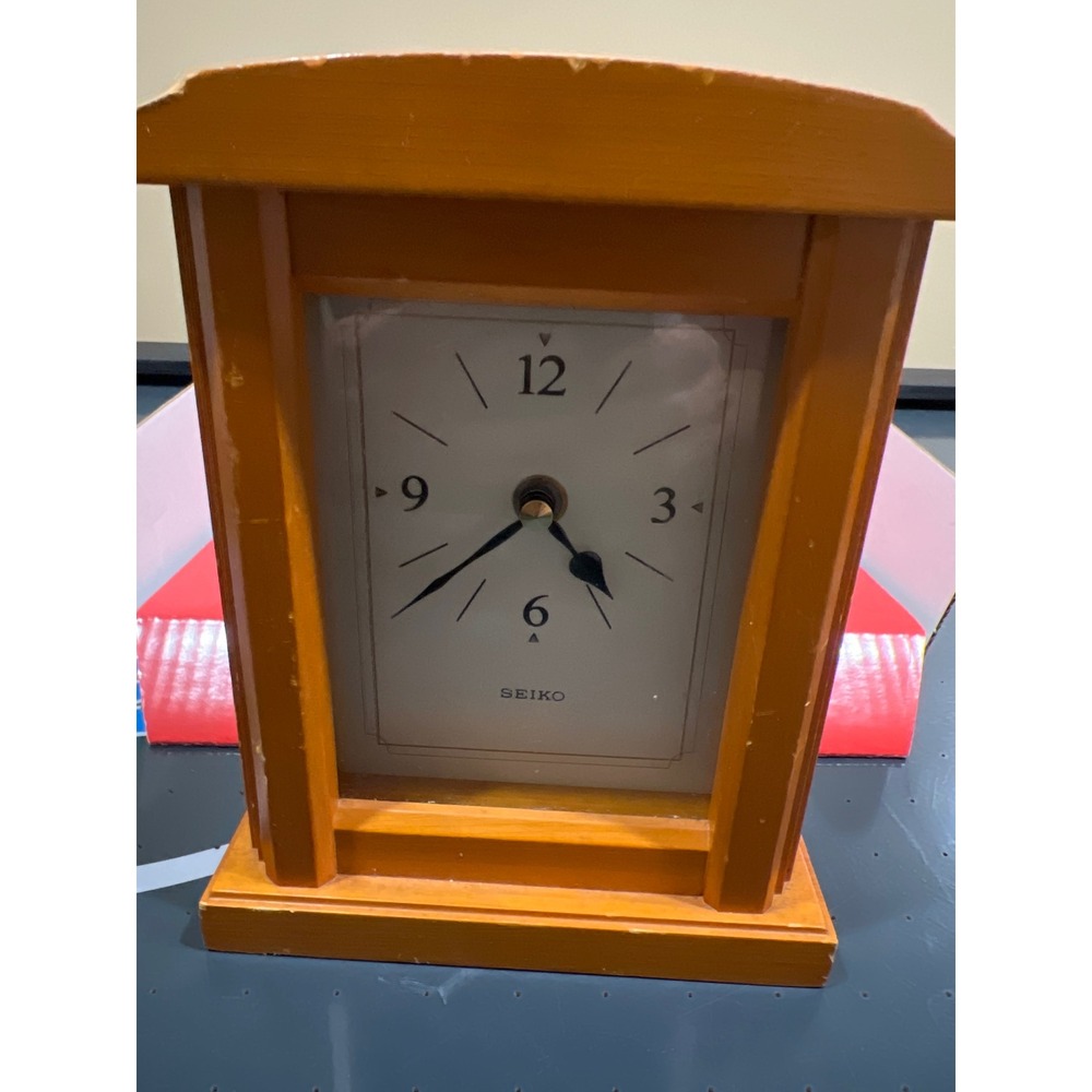 Seiko Wood Mantle Clock QXG335ZLH Quartz Analog Tabletop Desk Timepiece Brown